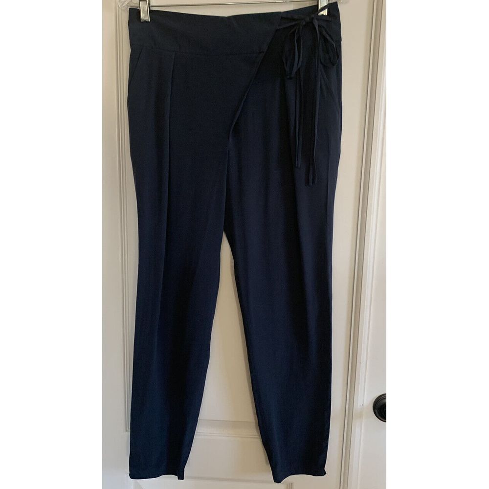 Tibi Womens 100% Silk Navy Jogger Pants Size 0 Pleaded Pockets And Tie Beautiful